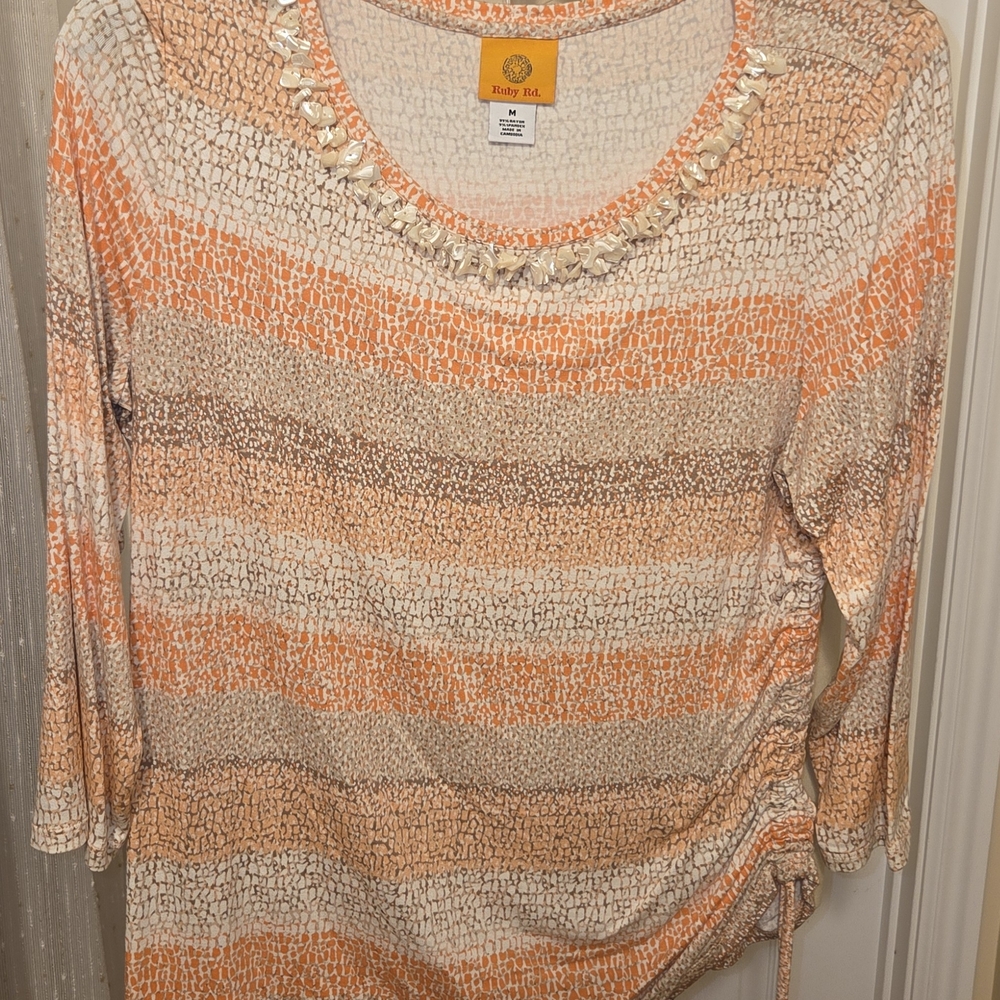 Ruby Rd. Women's Striped Blouse in Orange and Cream
